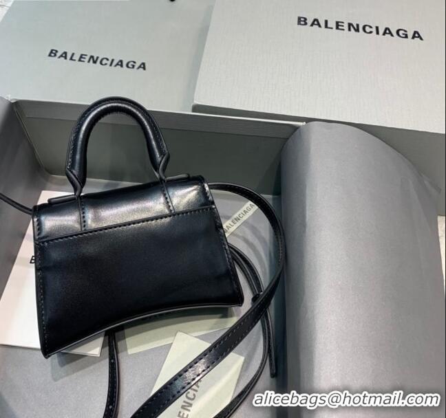 Discount Balenciaga Hourglass Mini Top Handle Bag in Shiny Box Calfskin B1419 Black/Gold 2020