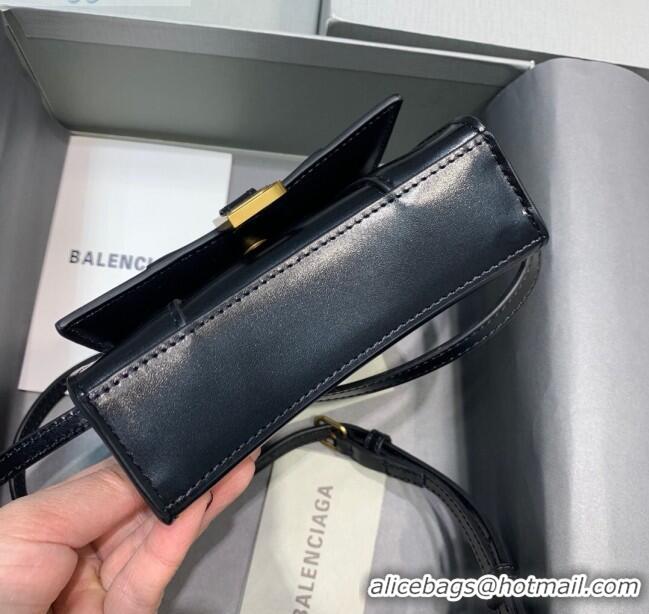 Discount Balenciaga Hourglass Mini Top Handle Bag in Shiny Box Calfskin B1419 Black/Gold 2020