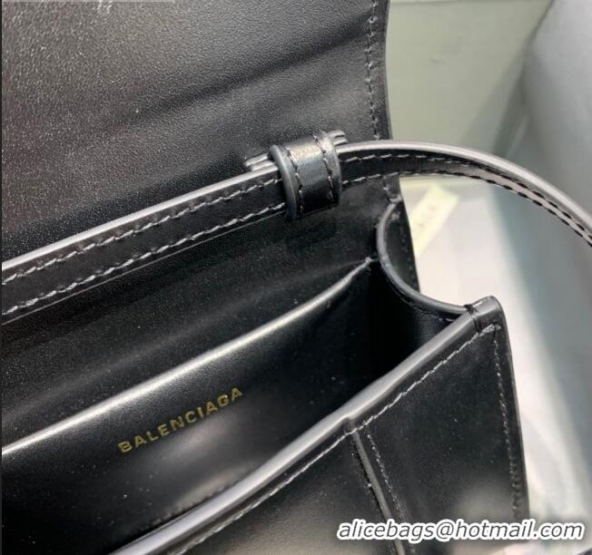 Discount Balenciaga Hourglass Mini Top Handle Bag in Shiny Box Calfskin B1419 Black/Gold 2020