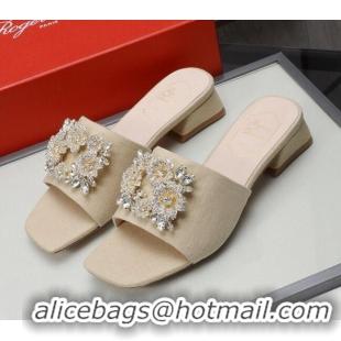 Perfect Roger Vivier Canvas Slide Sandals 3cm 030809 Beige