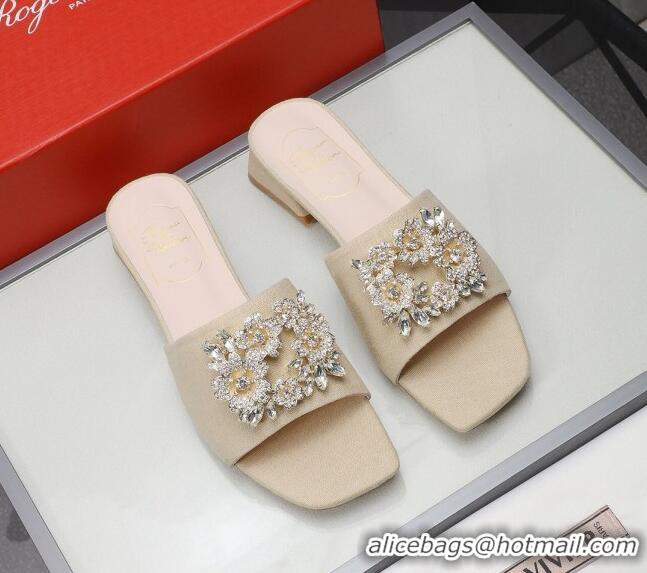 Perfect Roger Vivier Canvas Slide Sandals 3cm 030809 Beige