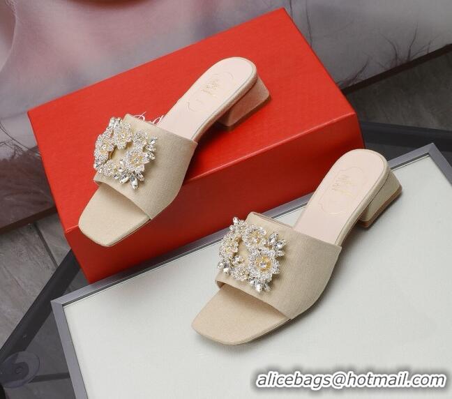 Perfect Roger Vivier Canvas Slide Sandals 3cm 030809 Beige