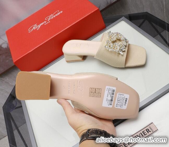 Perfect Roger Vivier Canvas Slide Sandals 3cm 030809 Beige