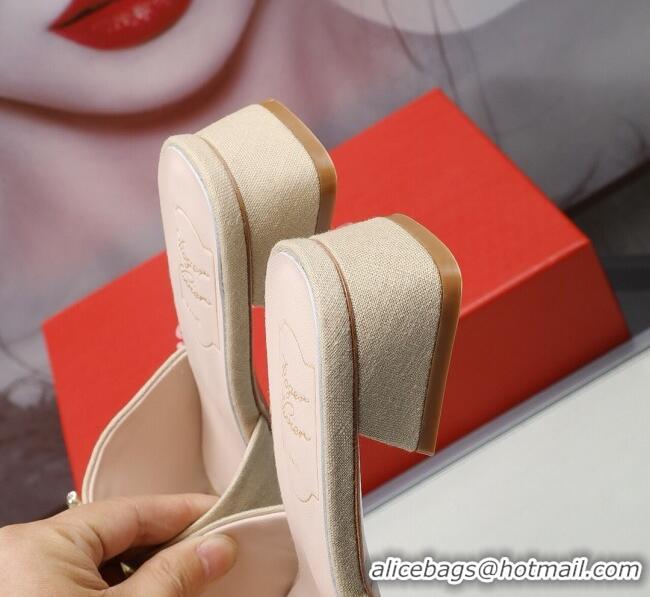 Perfect Roger Vivier Canvas Slide Sandals 3cm 030809 Beige