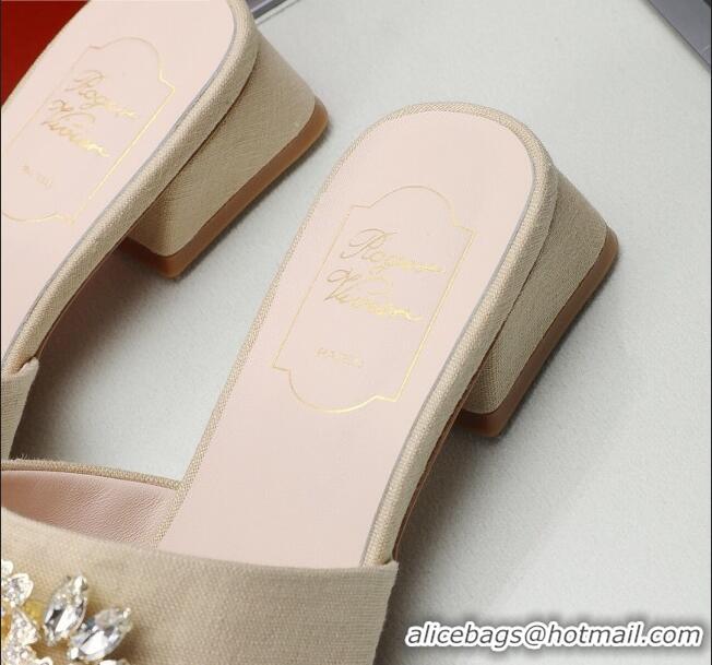 Perfect Roger Vivier Canvas Slide Sandals 3cm 030809 Beige