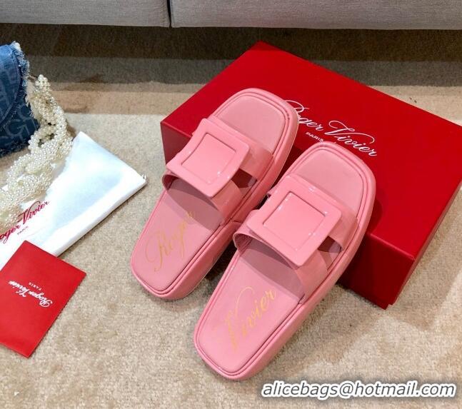 Stylish Roger Vivier Leather Flat Vivier Slide Sandals 032920 Pink