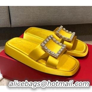 Perfect Roger Vivier Leather Flat Vivier Slide Sandals 032920 Yellow