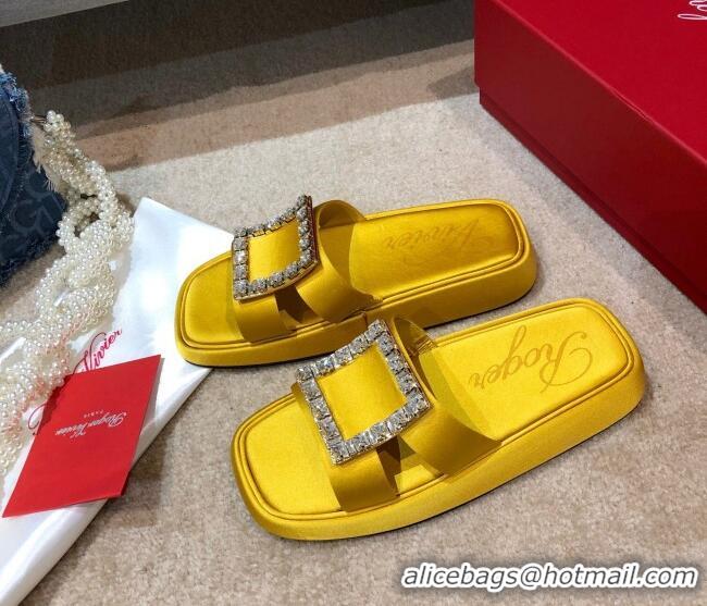 Perfect Roger Vivier Leather Flat Vivier Slide Sandals 032920 Yellow