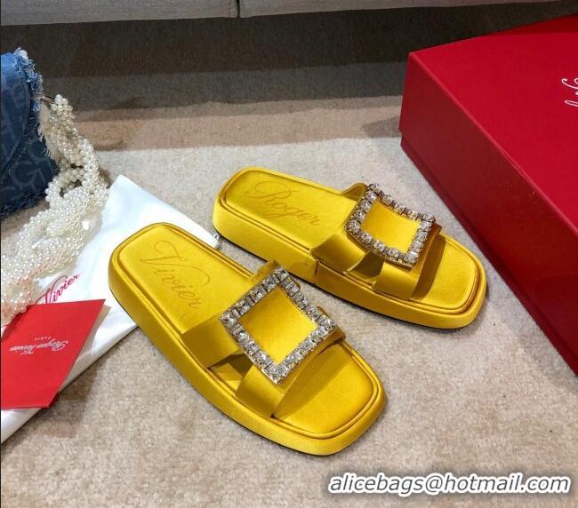 Perfect Roger Vivier Leather Flat Vivier Slide Sandals 032920 Yellow