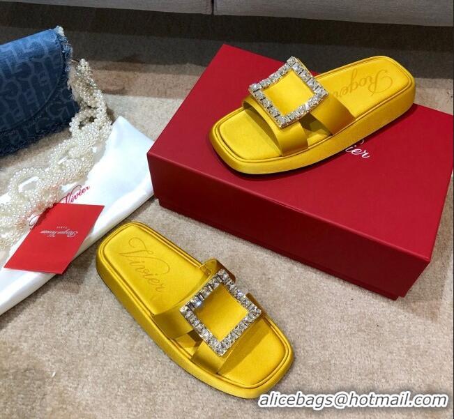 Perfect Roger Vivier Leather Flat Vivier Slide Sandals 032920 Yellow