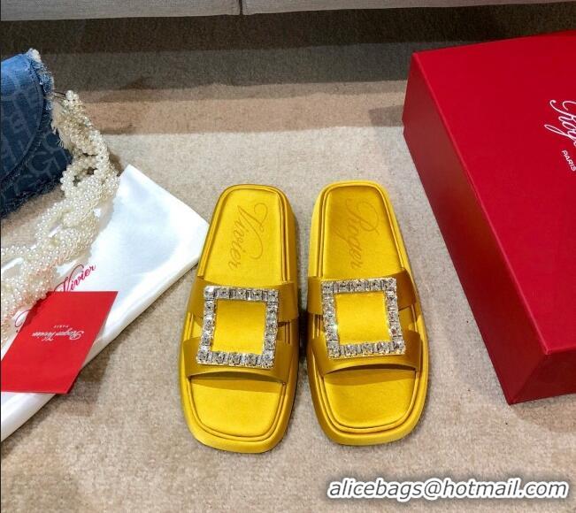 Perfect Roger Vivier Leather Flat Vivier Slide Sandals 032920 Yellow