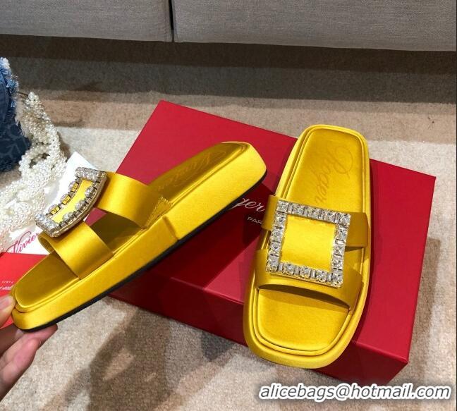 Perfect Roger Vivier Leather Flat Vivier Slide Sandals 032920 Yellow