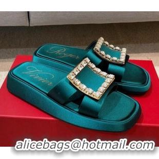 Affordable Price Roger Vivier Leather Flat Vivier Slide Sandals 032920 Green