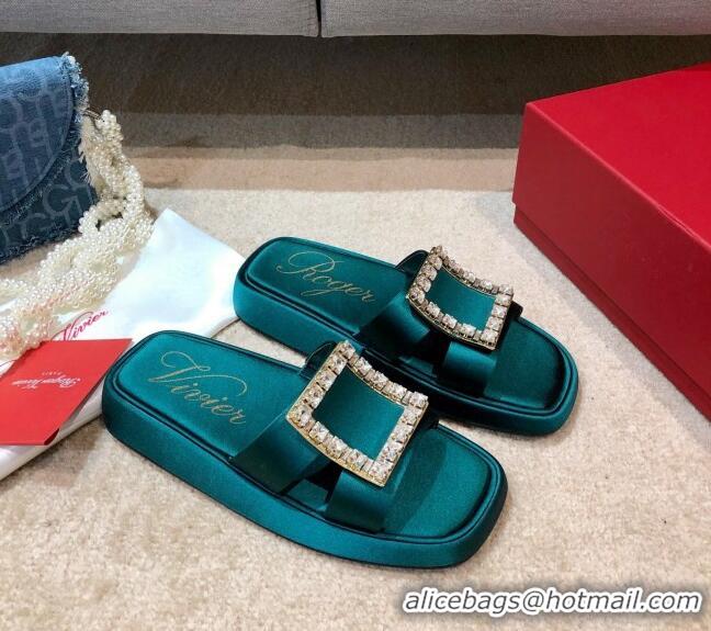 Affordable Price Roger Vivier Leather Flat Vivier Slide Sandals 032920 Green