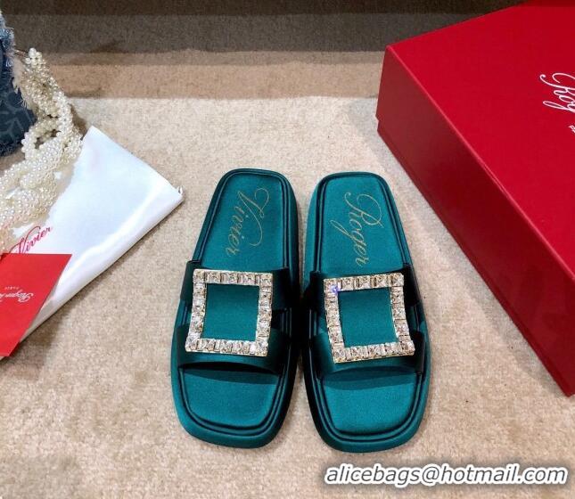 Affordable Price Roger Vivier Leather Flat Vivier Slide Sandals 032920 Green