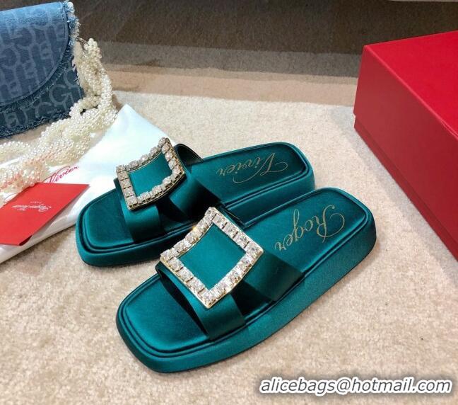 Affordable Price Roger Vivier Leather Flat Vivier Slide Sandals 032920 Green