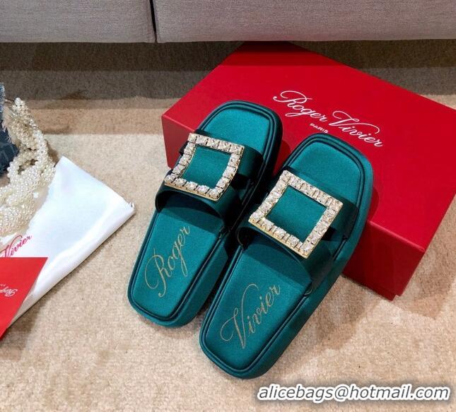 Affordable Price Roger Vivier Leather Flat Vivier Slide Sandals 032920 Green