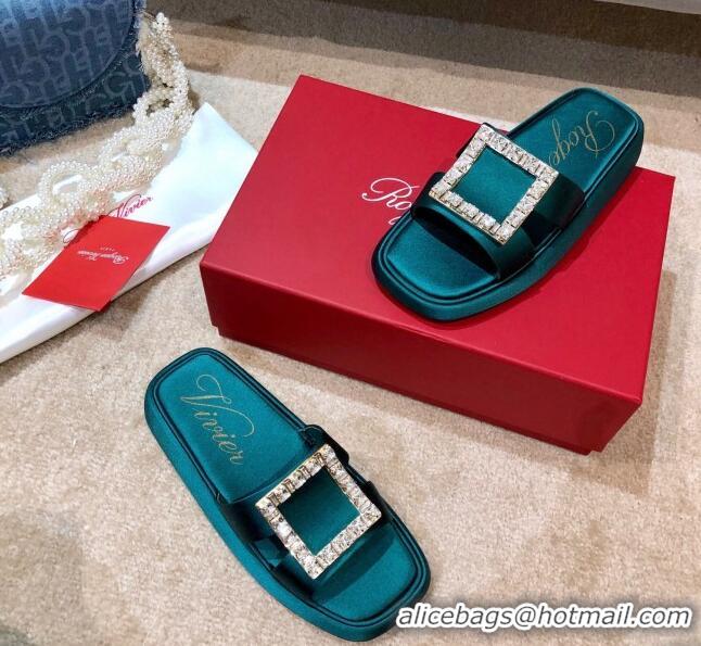 Affordable Price Roger Vivier Leather Flat Vivier Slide Sandals 032920 Green