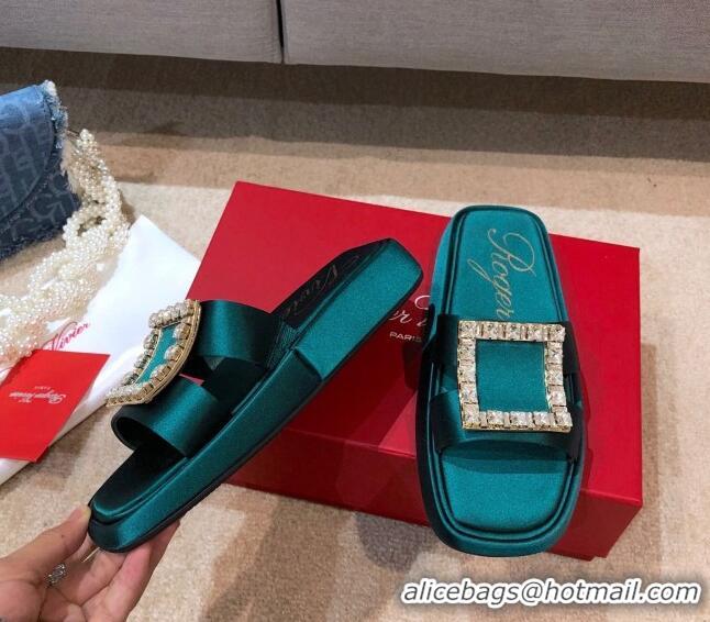 Affordable Price Roger Vivier Leather Flat Vivier Slide Sandals 032920 Green