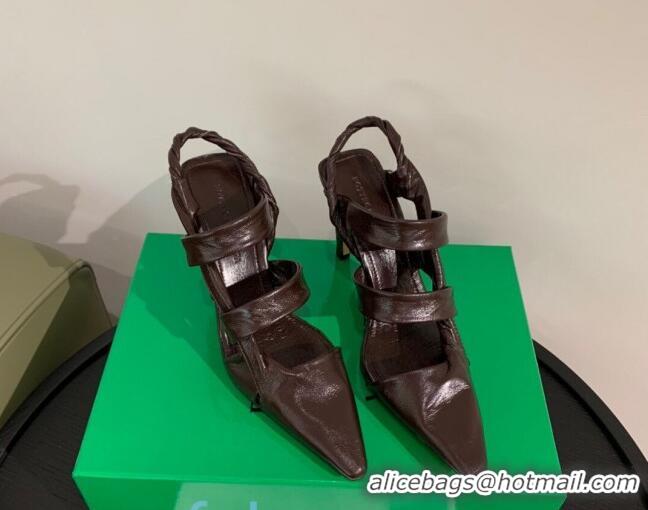 Inexpensive Bottega Veneta Lambskin Twisted Straps Point Sandals 85mm Heel 080635 Coffee Brown