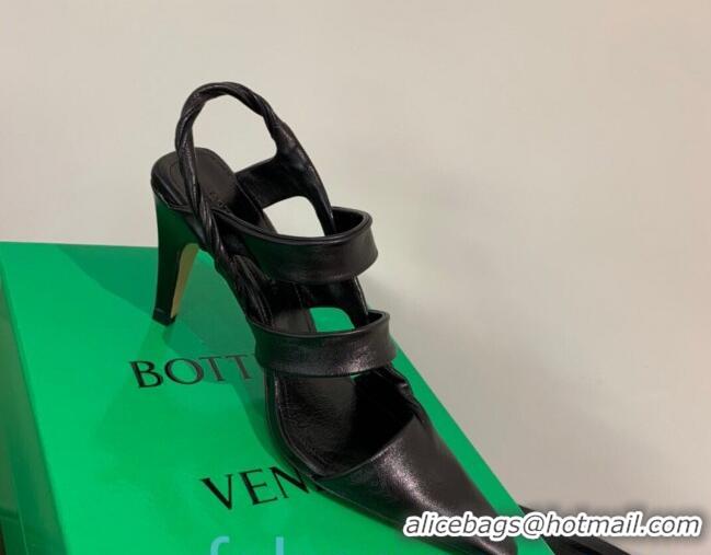 Super Quality Bottega Veneta Lambskin Twisted Straps Point Sandals 85mm Heel 080635 Black