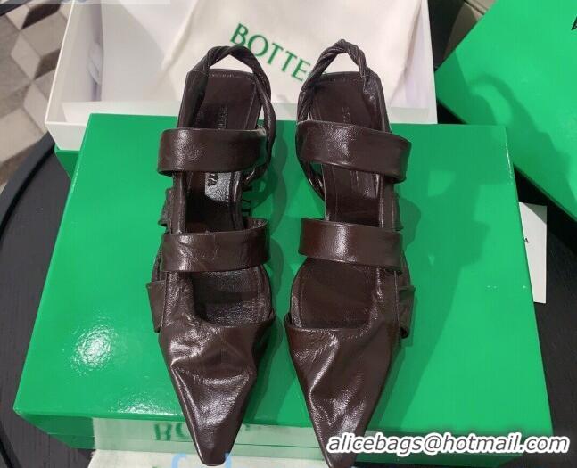 Top Quality Bottega Veneta Lambskin Twisted Straps Point Sandals 30mm Heel 080636 Coffee Brown