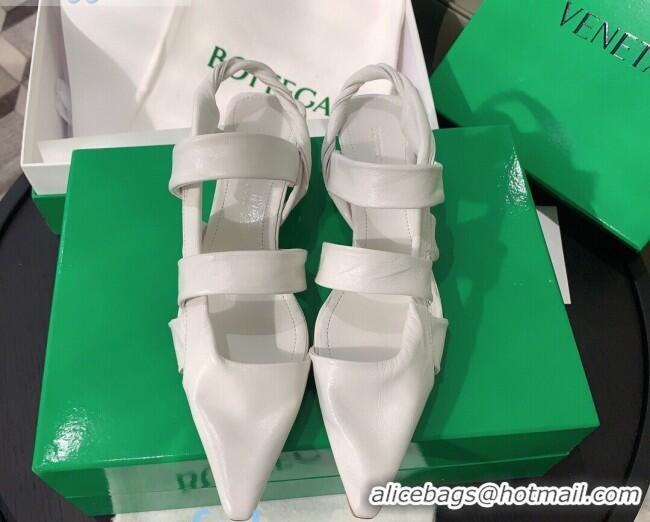 Sophisticated Bottega Veneta Lambskin Twisted Straps Point Sandals 30mm Heel 080636 White