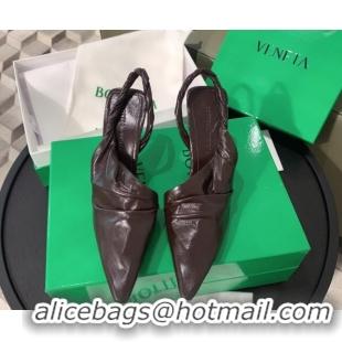 Low Cost Bottega Veneta Lambskin Slingback Pumps 85mm Heel 080649 Coffee Brown