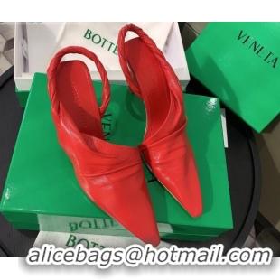 Hot Sale Bottega Veneta Lambskin Slingback Pumps 85mm Heel 080651 Red