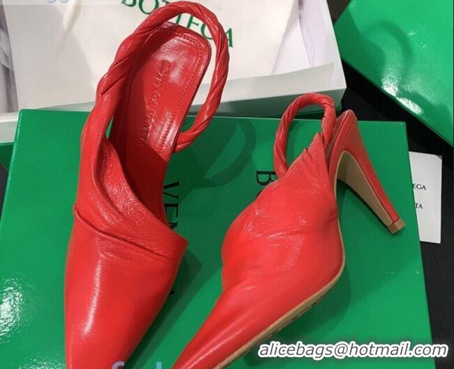 Hot Sale Bottega Veneta Lambskin Slingback Pumps 85mm Heel 080651 Red