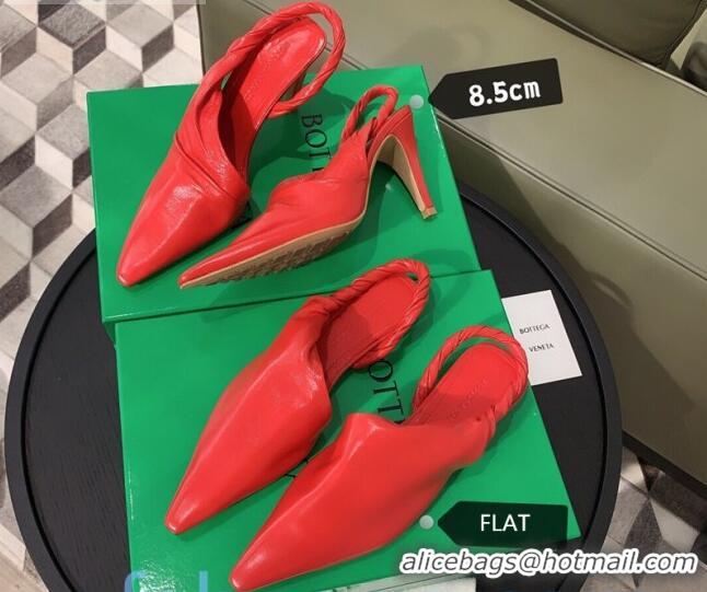 Hot Sale Bottega Veneta Lambskin Slingback Pumps 85mm Heel 080651 Red