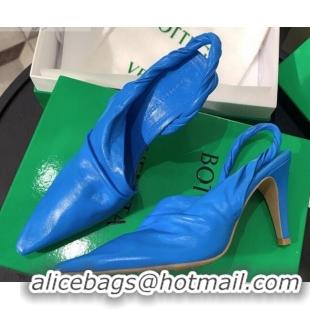 Unique Bottega Veneta Lambskin Slingback Pumps 85mm Heel Blue 080653