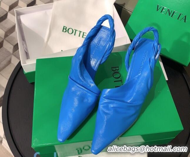 Unique Bottega Veneta Lambskin Slingback Pumps 85mm Heel Blue 080653