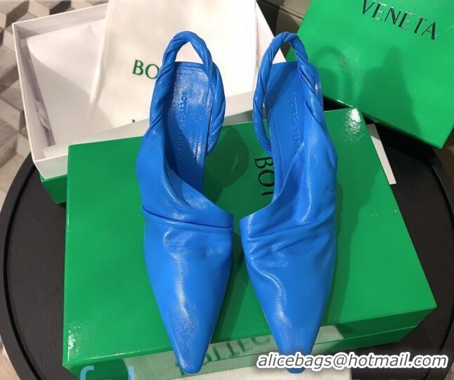 Unique Bottega Veneta Lambskin Slingback Pumps 85mm Heel Blue 080653