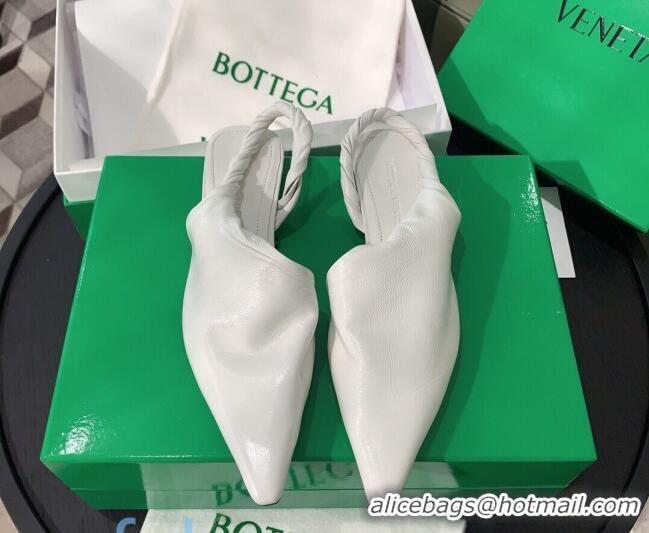 Most Popular Bottega Veneta Lambskin Flat Slingbacks White 080657