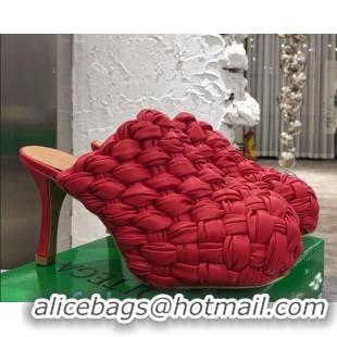 Super Quality Bottega Veneta Bold Woven Lambskin Platform Mules 100mm Heel 080659 Red