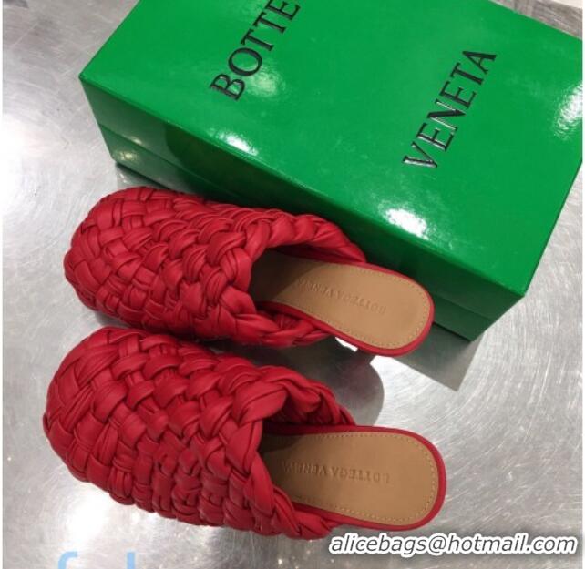 Super Quality Bottega Veneta Bold Woven Lambskin Platform Mules 100mm Heel 080659 Red