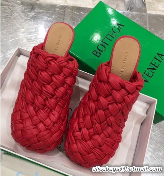 Super Quality Bottega Veneta Bold Woven Lambskin Platform Mules 100mm Heel 080659 Red