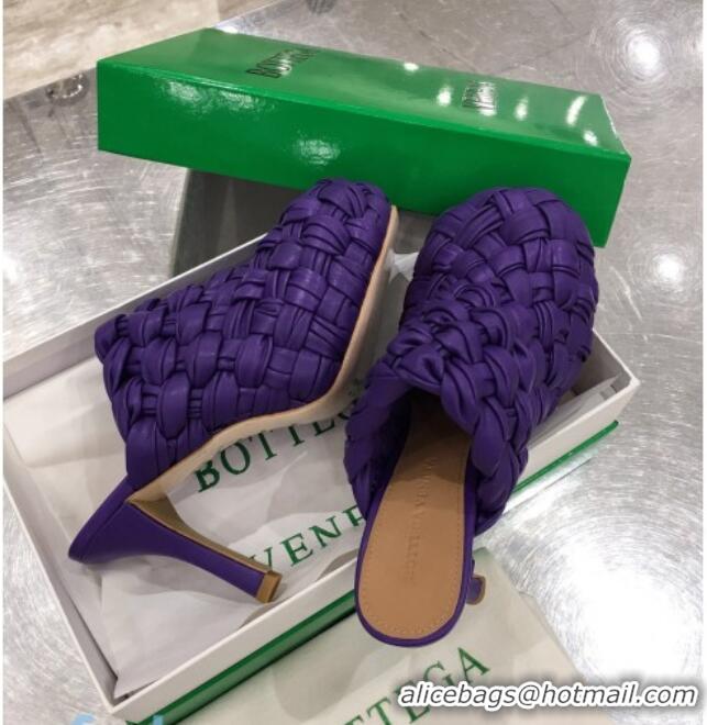 Low Cost Bottega Veneta Bold Woven Lambskin Platform Mules 100mm Heel 080659 Purple