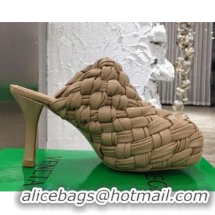 Grade Bottega Veneta Bold Woven Lambskin Platform Mules 100mm Heel 080659 Beige