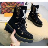 Well Crafted Louis Vuitton LV Beaubourg Short Boots in Suede and Shearling Wool 1A8CUQ Black