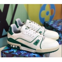 New Design Louis Vuitton Men's LV Trainer Sneakers 1A812O White/Green