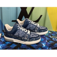 Top Design Louis Vuitton LV Trainer Sneakers in Blue Monogram Denim 1A812O