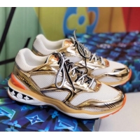 Best Product Louis Vuitton LV Trail Sneakers in Metallic Leather and Mesh 1A7WK3 Gold/White