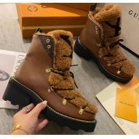 Best Price Louis Vuitton LV Beaubourg Short Boots in Leather and Shearling Wool 1A8CUQ Brown