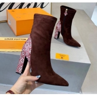 Unique Style Louis Vuitton Since 1854 and Suede Short Boots 111207 Brown/Burgundy