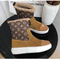 Cheap Price Louis Vuitton Breezy Flat Short Boots in Brown Monogram Suede 111224