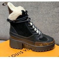 Good Product Louis Vuitton Laureate Platform Desert Boots in Calfskin and Shearling Wool 1A86WC Black