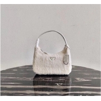 Top Inexpensive Prada Shearling tote mini-bag 1NE515 white