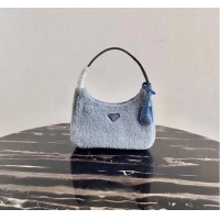 Buy Inexpensive Prada Shearling tote mini-bag 1NE515 light blue